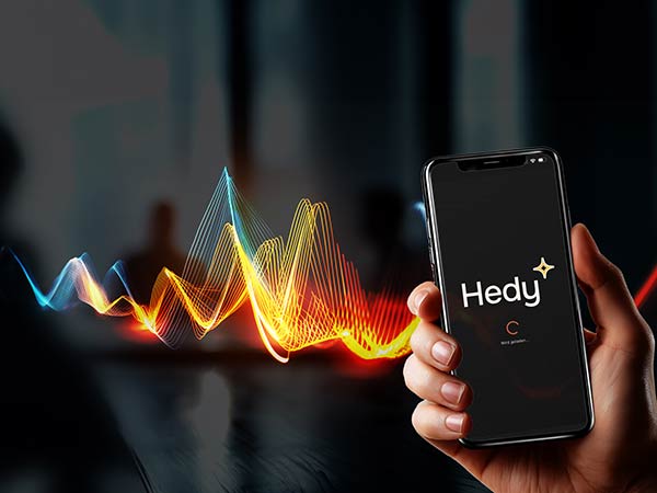 Hedy – KI-Meeting-Assistent von Nicole Angela Buck auf einem Smartphone-Display